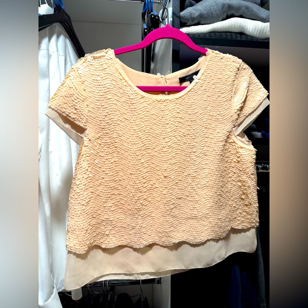 BCBG MAX AZRIA Cream Women's sequined Top size M